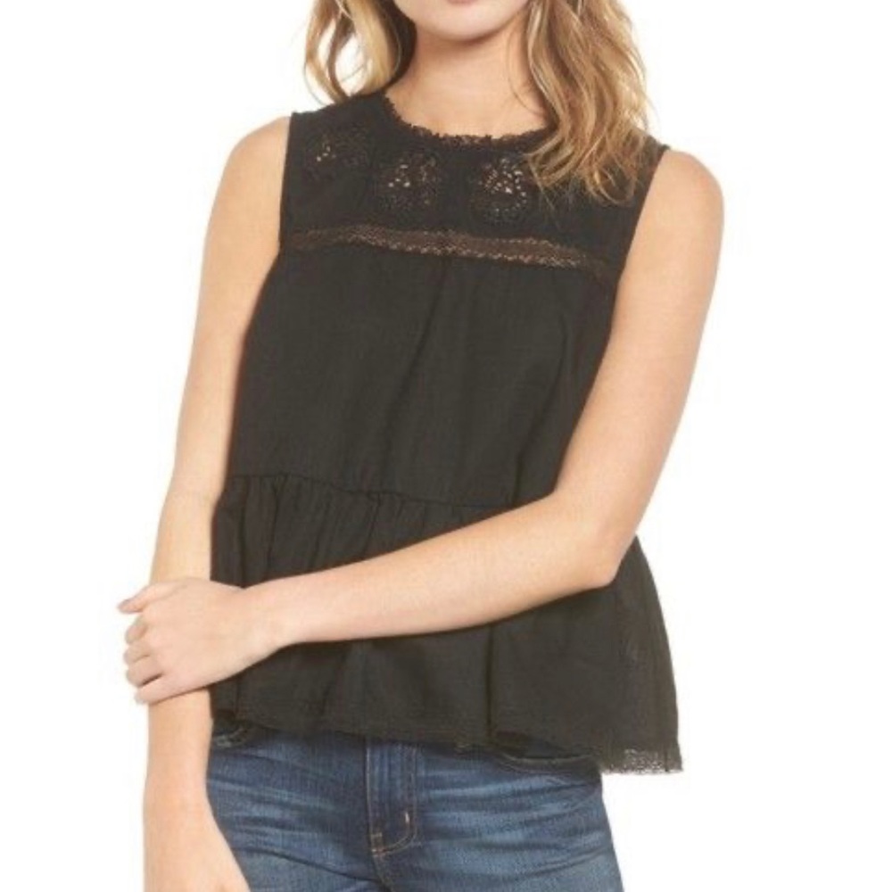 CURRENT/ELLIOTT Black Lace Mini Phoenix Peplum Top